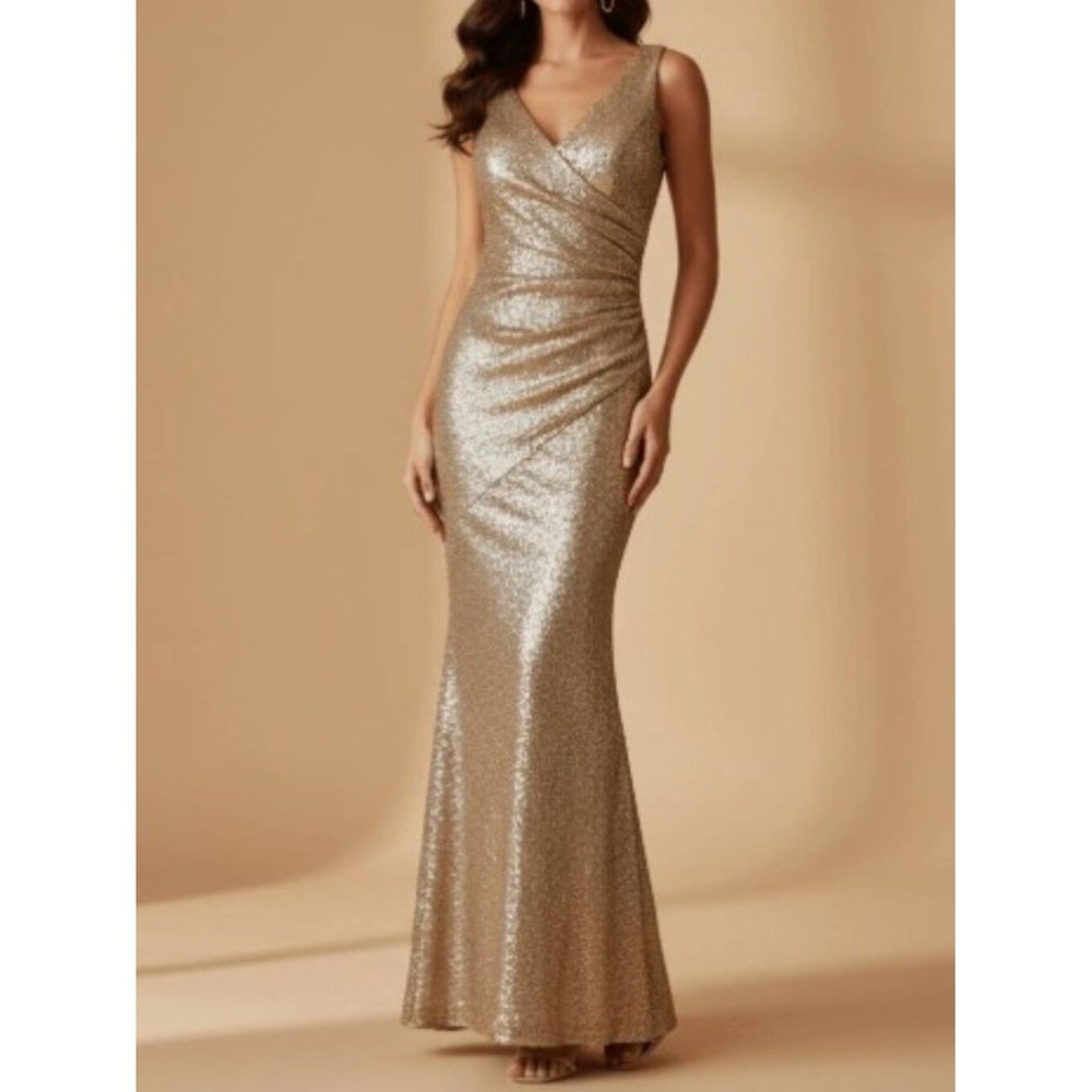 New REVELRY Size 10 Champagne Gold Dawson Sequin Dress Regular Maxi Prom Event